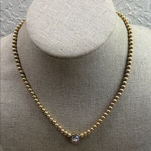 1928 Gold Beaded Necklace with Crystal Charm